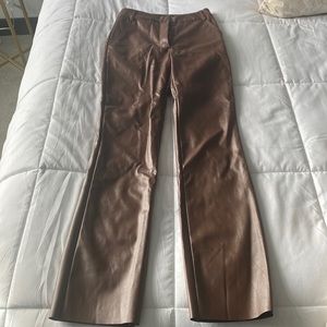 Straight leg brown faux leather pants